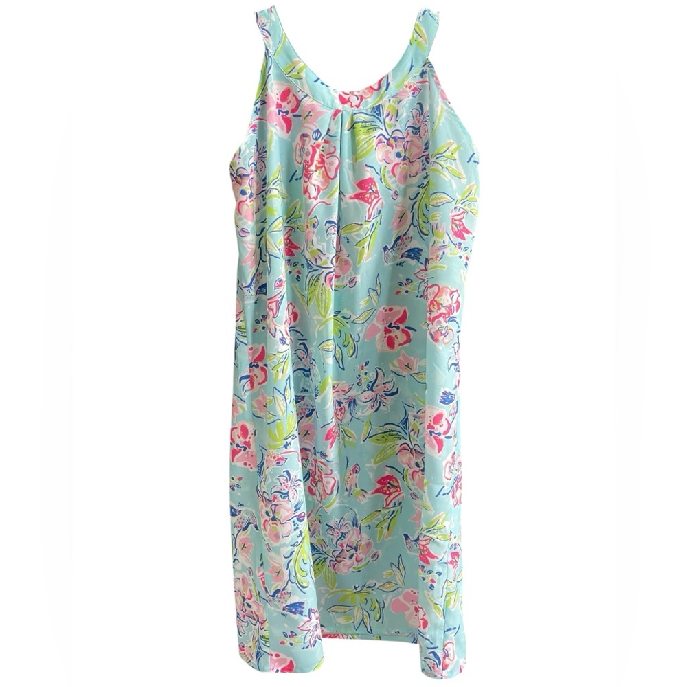 CHARLIE PAIGE Pink Blue Floral Summer Tank Shift Dress Preppy Southern SMALL